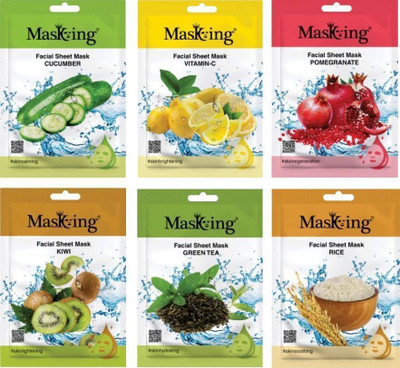 MasKing Beauty Facial Sheet Mask For Bright & Hydrating Skin,(Combo pack of 6)(120 ml)