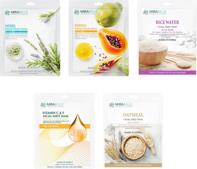 Mirabelle Bright skin facial sheet mask ( Pack of 5 )(25 g)