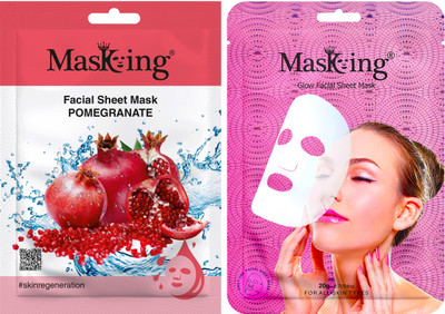 MasKing Pomegranate and Glow Facial Sheet Mask for Glowing skin, men and women,pack of 2(40 ml)