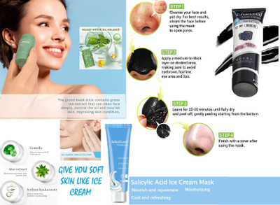 ADJD Charcoal Peel Off Mask Green Stick Deep Cleansing Mask & Ice cream Gel Face Mask(290 ml)