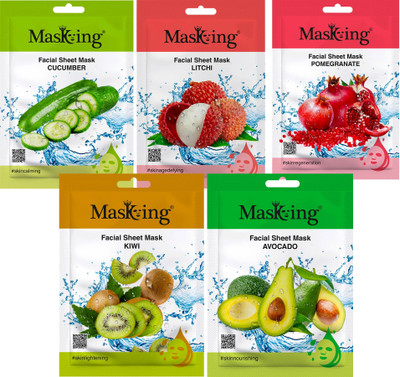 MasKing Beauty Facial Sheet Mask for Skin Glowing, Brightening, Lightening, Regenerating & Nourishing for Women & Men Combo Pack of 5(100 ml)