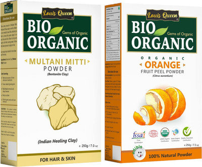 LOUIS QUEEN BIO Organic Multani Mitti & ORANGE PEEL Face Pack Powder Combo Set of 3(500 g)