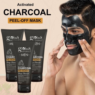 Globus Naturals Anti Pollution & Anti Acne Charcoal Peel Off Mask, For Men, Set of 3(300 g)