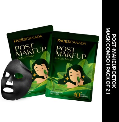 FACES CANADA Post-Makeup Detox Mask | Gentle Exfoliating Sheet Mask | (Pack of 2)(50 g)