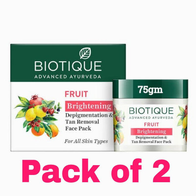 BIOTIQUE Fruit Brightening Depigmentation & Tan Removal Face Pack 75gm (Pack of 2)(150 g)