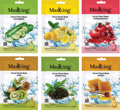 MasKing Beauty Facial Sheet Mask for Skin Nourishing & Hydrating, Combo pack of 6(120 ml)