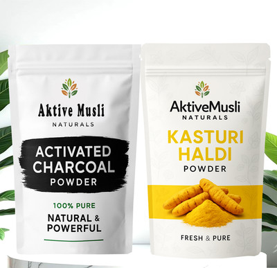 Aktivemusli Haldi Powder & Charcoal Powder Ideal for Skin Removes Dead Skin, Impurities Skin(100 g)