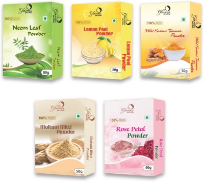 glowious Combo Pack of 5 Pure & Natural, Neem Leaf Powder, Rose Petal Powder, Multani Mitti Powder, Kasturi Turmeric Powder & Lemon Peel Powder For Face & Skin , 250gms(50gX5)(250 g)