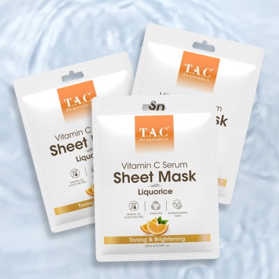 TAC - The Ayurveda Co. Vitamin C Serum Sheet Mask for Brightening & Hydrating Skin 22ml*Pack of 3(66 ml)