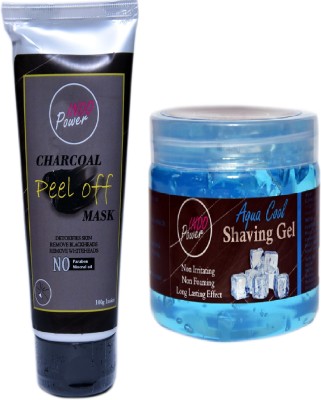 INDO POWER Aa91- CHARCOAL PEEL OFF MASK 100g. + AQUA COOL SHAVING GEL 200g(300 g)