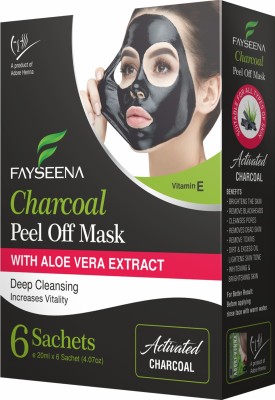 Fayseena Charcoal Peel Off Mask With Aloe Vera Extract For Deep Cleansing - 6 Sachets(120 ml)