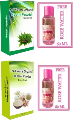 24 Hours Organic Multani Mitti - Neem Leaf Ayurvedic Face Powder - Face Pack Combo/Premium Herbal Skin Care Pack(200 g)