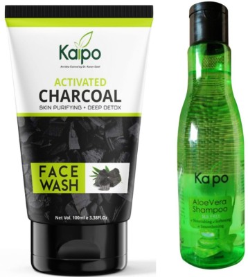 KEVA Activated Charcoal  & Aloe Vera Shampoo for Skin & Hair Care Combo Pack ( 100ML Facewash + 200ML Shampoo ) Shampoo And Face Wash(300 ml)