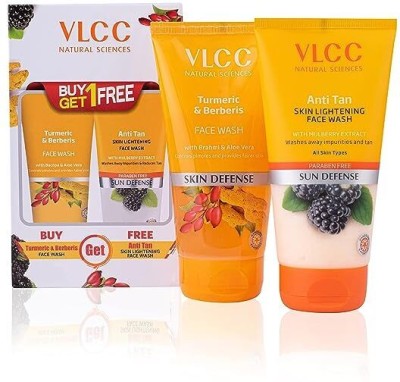 VLCC Turmeric & Berberis  + Anti Tan Skin Lightening  -150ml X 2 - Buy One Get One - with Turmeric & Berberis, Mulberry Extract, and Orange Peel Extract Face Wash(300 ml)