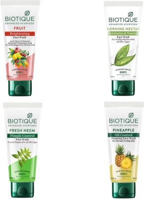 BIOTIQUE  100ml- Fruit, Morning Nectar, Fresh Neem, Pineapple (Pack of 4) Face Wash(400 ml)