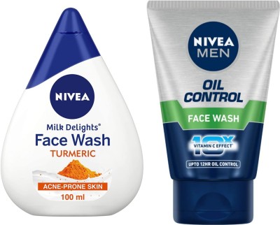 NIVEA MD Turmeric 100ml & Oil Control 100ml Fw Set of 2 Face Wash(200 ml)