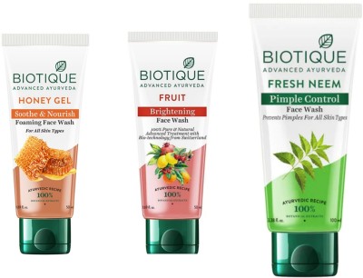 BIOTIQUE  - Honey Gel 50 ML , Fruit 50 ML & Neem 100 ML Face Wash(200 ml)