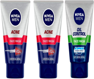 NIVEA 2pc Acne 50gm & 1pc Oil Control 50gm Fw Set of 3 Face Wash(150 ml)