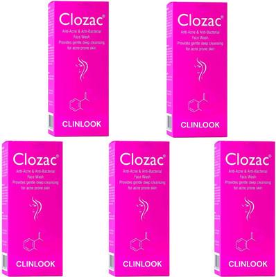 CLINLOOK CLOZAC FACEWASH ANTI ACNE & BACTRERIAL FOR CLEAN HEALTHY & GLOWING SKIN PACK OF- 60ml x 5 Face Wash(300 ml)