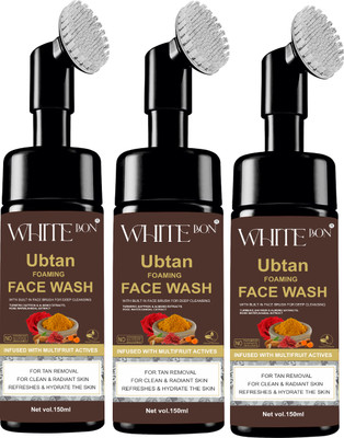 white bon Ubtan Foaming with Built-in Brush, For Clear And Radiant Skin - With Saffron, Rose And Turmeric Extract, Pack Of 3 Face Wash(450 ml)