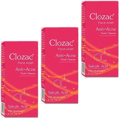 clozac Cleansing For Acne Prone Skin Fairness Facewash Pack of 3 Face Wash(180 ml)