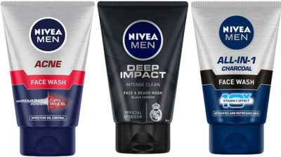 NIVEA Acne and All in one and Deep Impact 100ml Facewash Set of 3 Face Wash(300 g)