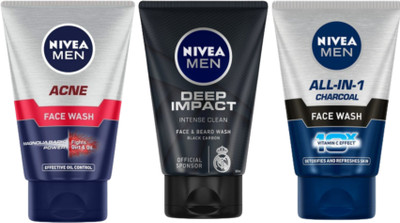 NIVEA Acne 100ml & Deep Impact 100ml & All In One 100ml  (set of 3) Face Wash(300 ml)
