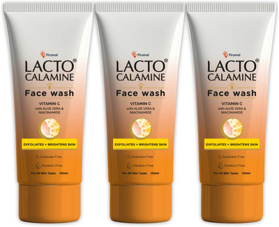 Lacto Calamine Vitamin C  with Aloe Vera & Niacinamide for Bright & Glowing Skin Pack3 Face Wash(300 ml)