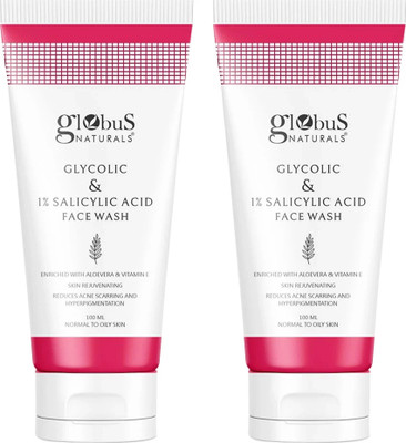 Globus Naturals Pimple Clear Glycolic & Salicylic Acid , Set of 2  Face Wash(200 ml)