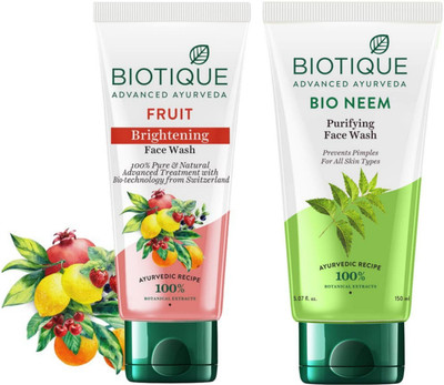 BIOTIQUE Fruit Brightening  150 ML & Fresh Neem  150 ML Face Wash(300 ml)