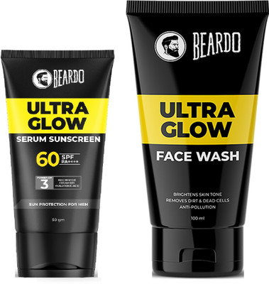 BEARDO Ultra Glow SPF 60+ PA++++| UVA/UVB Protection Serum Sunscreen &  Combo Face Wash(150 g)