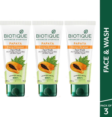 BIOTIQUE Papaya Deep Cleanse For Glowing Skin| All Skin Types| Men & Women  (3*150ml) Face Wash(450 ml)