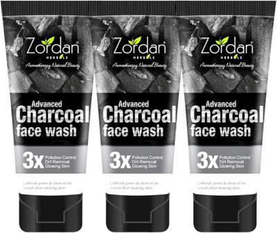 ZORDAN Advanced Charcoal  for Pollution Control I Dirt Removal & Clear Oil of your face (60ml x 3) Face Wash(180 ml)