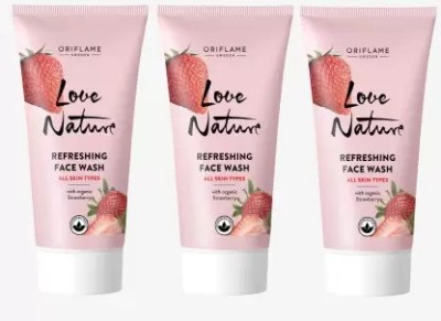 Oriflame LOVE NATURE REFRESHING FACE WASH COMBO WITH ORGANIC STRAWBERRY 150ML - PACK OF 3 Face Wash(150 g)