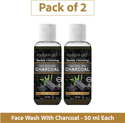 Radiant Glo Charcoal Gently Cleanses, Banishes Dirt & Pollutants | 50 ml x Pack of 2 Face Wash(100 ml)