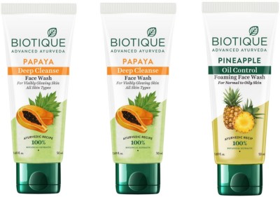 BIOTIQUE Papaya  50 ml (Pack of 2), Pineapple  50 ml (Pack of 1). Face Wash(150 ml)