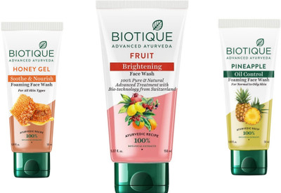 BIOTIQUE  - Honey Gel 50 ML , Fruit 150 ML & Pineapple 50 ML Face Wash(250 ml)
