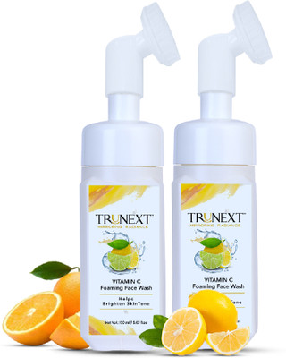 TRUNEXT VITAMIN C FOAMING FACE WASH WITH A BUILD IN BRUSH FOR DEEP CLEANSING & BRIGHTENING , Pack of 2 Face Wash(300 ml)