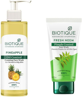 BIOTIQUE Fresh Neem 150Ml & Pineapple 200Ml  ( Pack 0f 2) Face Wash(350 ml)