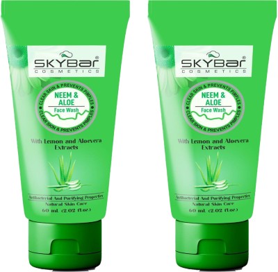 MOSKLIN SKYBAR NEEM & ALOEVERA FACEWASH FOR ANTI BECTERIAL & PURIFYING PROPERTIES PACK OF - 60ml x 2 Face Wash(120 ml)