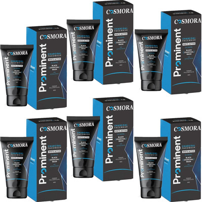 COSMORA PROMINENT CHARCOAL FACEWASH FOR DEEP CLEANSING & PIMPLES FREE SKIN PACK OF - 6 Face Wash(360 g)