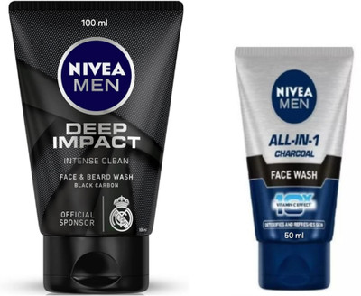 NIVEA Deep Impact - 100ml & All-in-1 Charcoal - 50ml (Pack of 2) Face Wash(150 ml)