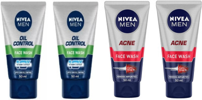 NIVEA F.W. 50ml - Oil Control -2pcs & Acne -2pcs (Pack of 4) Face Wash(200 ml)