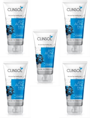 Clinsol Anti Acne Charcoal Facewash 70gm (Pack Of 5) Face Wash(350 g)