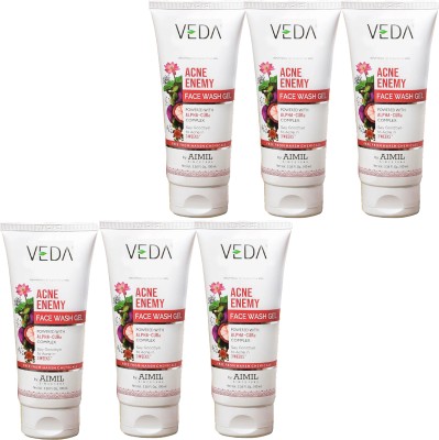 NG MART VEDA ACNE ENEMY FACEWASH GEL FOR ANTI ACNE & PIMPLES PACK OF -100ml x 6 Face Wash(600 ml)