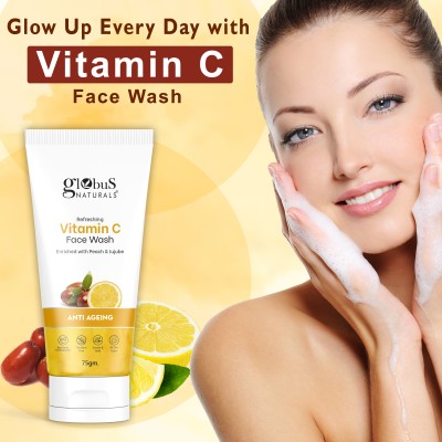 Globus Naturals Anti-Ageing Skin Brightening Vitamin C, Skin Illuminating & Tan Removal Formula, For All Skin Types Face Wash(75 g)