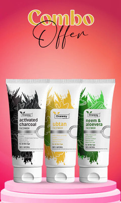 Oneway Happiness  Combo (Pack of 3) – Charcoal, Ubtan & Neem Aloe Vera Face Wash(300 ml)