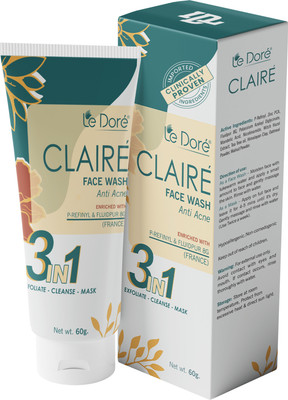 Le Dore Claire Clinically Proven Anti Acne 3 in 1 Clay  with Zinc PCA Witch Hazel Tea Tree Walnut Oatmeal Himalayan Clay | Reduces Acne Blemishes, Clears & Rejuvenates Skin (Pack of 2) Face Wash(120 g)