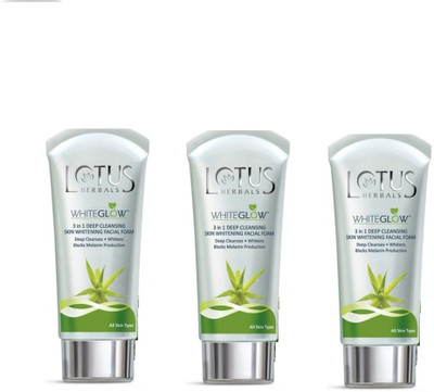 LOTUS HERBALS White Glow 3 in 1 Deep Cleansing SkinWhitening Facial Foam 100 g (pack of 3) Face Wash(300 g)