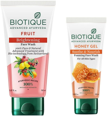 BIOTIQUE Honey 100Ml Fruit 150Ml  ( Pack 0f 2) Face Wash(250 ml)